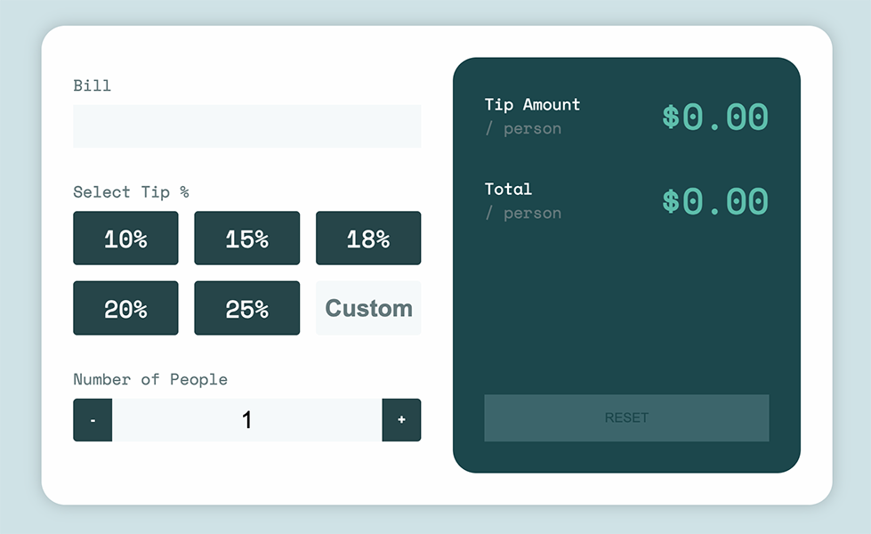 An image of the Tip Calculator UI in its default state